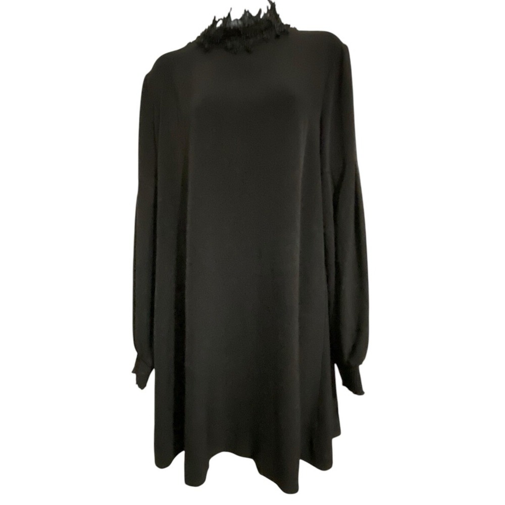 AB Studio Dress Womens M Sheath Black Beaded Lace Neckline Long Sleeve Swing LBD